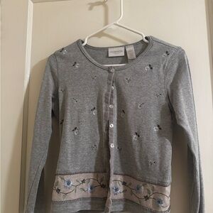 Liz Claiborne Gray Floral Embroidered Cardigan